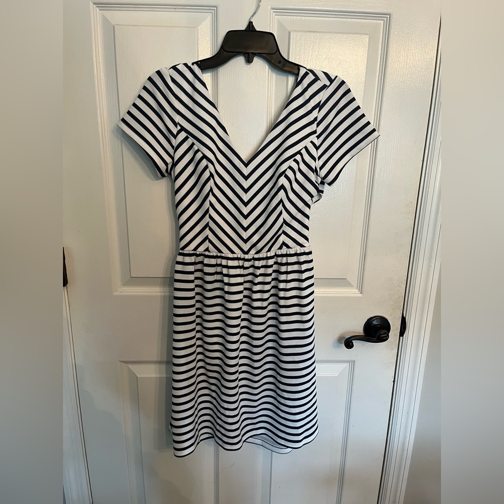 Alya Navy and White Striped Open Back Mini Dress, size: women’s M